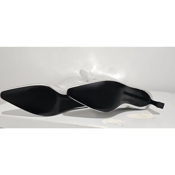 NEW Steve Madden Newlyn Knee High Boots Womens 8 WIDE Calf Silver Pointed Toe - Picture 7 of 13